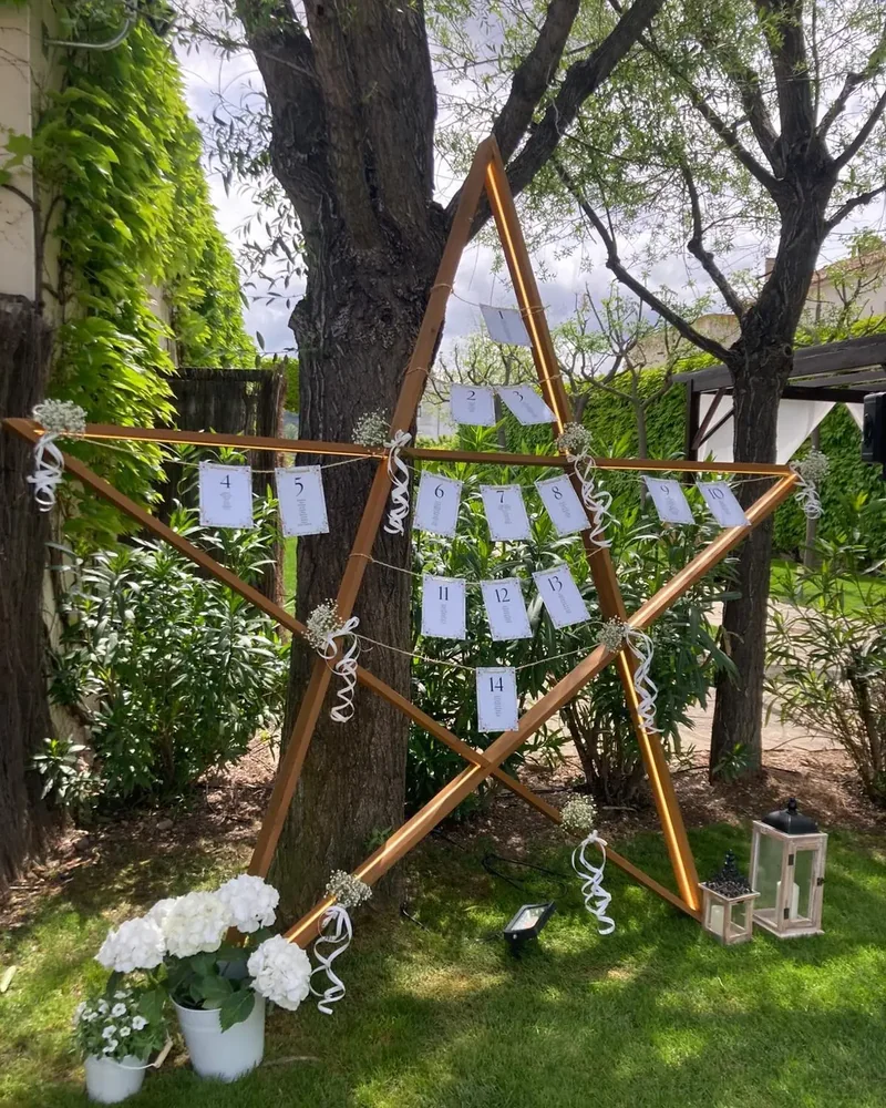 Una estrella de madera presenta la distribución de las mesas.